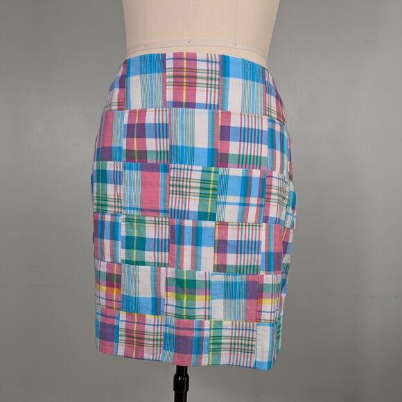 Talbots Madras Plaid Mini Skirt 10 Blue Pink Preppy Classic Patchwork NWT Summer - Picture 1 of 13